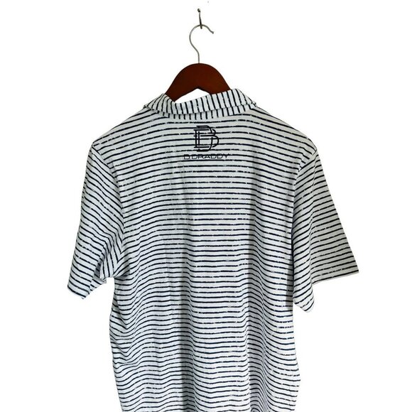 B DRADDY 100% PIMA Cotton Polo Shirt Embroidered Logo White Blue Pinstripes - ME - Picture 4 of 8